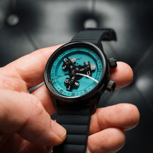 Load image into Gallery viewer, Xeric Vendetta II Automatic Wandering Hour Black Cyan Lume